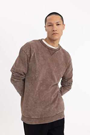 DeFacto Regular Fit Bisiklet Yaka Yıkamalı Soluk Efektli Basic Düz Sweatshirt B9221AX23WNBN105