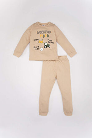 DeFacto Erkek Bebek Pijama Takımı Baskılı Penye Uzun Kollu Üst Beli Lastikli Uzun Alt B8784A524SPBG775