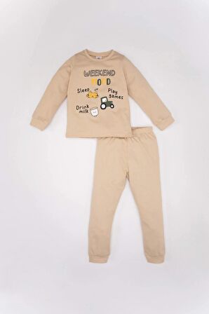 DeFacto Erkek Bebek Pijama Takımı Baskılı Penye Uzun Kollu Üst Beli Lastikli Uzun Alt B8784A524SPBG775