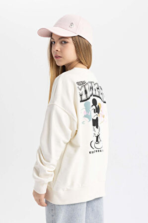 DeFacto Kız Çocuk Disney Mickey & Minnie Oversize Fit Bisiklet Yaka Sweatshirt B9873A824SPER99