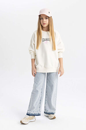 DeFacto Kız Çocuk Disney Mickey & Minnie Oversize Fit Bisiklet Yaka Sweatshirt B9873A824SPER99