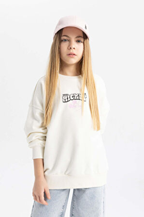 DeFacto Kız Çocuk Disney Mickey & Minnie Oversize Fit Bisiklet Yaka Sweatshirt B9873A824SPER99