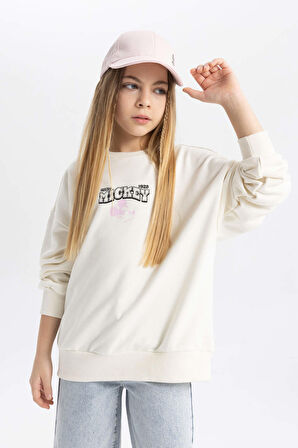 DeFacto Kız Çocuk Disney Mickey & Minnie Oversize Fit Bisiklet Yaka Sweatshirt B9873A824SPER99