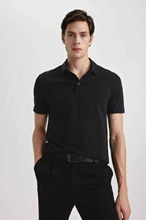 DeFacto Slim Fit Dar Kesim Polo Yaka Pamuklu Kısa Kollu Siyah Tişört X2594AZ24SMBK81