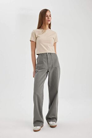 DeFacto Wide Leg Normal Bel Standart Boy Gabardin Pantolon C1735AX24SPGR206