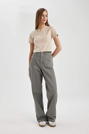 DeFacto Wide Leg Normal Bel Standart Boy Gabardin Pantolon C1735AX24SPGR206