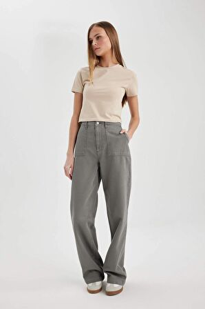 DeFacto Wide Leg Normal Bel Standart Boy Gabardin Pantolon C1735AX24SPGR206