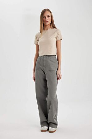 DeFacto Wide Leg Normal Bel Standart Boy Gabardin Pantolon C1735AX24SPGR206