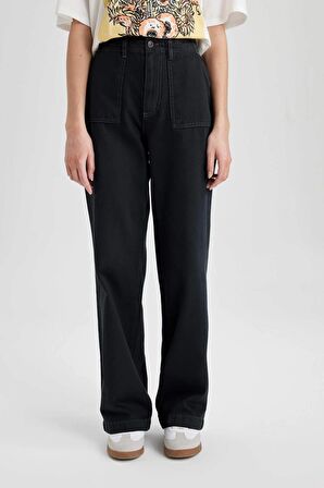 DeFacto Gabardin Pantolon Wide Leg Geniş Bol Paça Basic Düz Cepli Standart Boy Normal Bel C1735AX24SPAR138