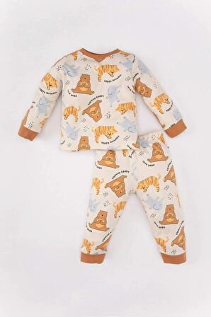 Erkek Bebek Safari Baskılı Uzun Kollu Premium Pijama Takımı