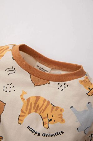 Erkek Bebek Safari Baskılı Uzun Kollu Premium Pijama Takımı