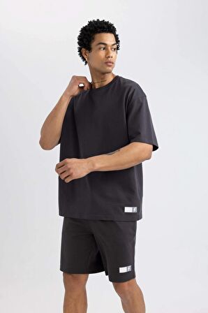 DeFactoFit Oversize Geniş Kalıp Bisiklet Yaka Baskılı Kısa Kollu Sporcu Tişört A1624AX24SMAR214