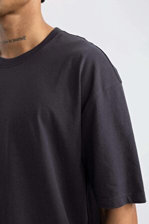 DeFactoFit Oversize Geniş Kalıp Bisiklet Yaka Baskılı Kısa Kollu Sporcu Tişört A1624AX24SMAR214