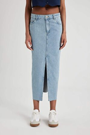 DeFacto Long Fit Yırtmaçlı Maxi Jean Etek B8295AX24SPNM85