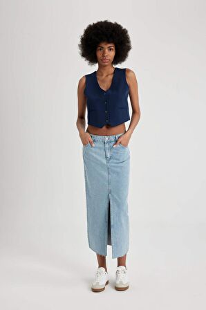DeFacto Long Fit Yırtmaçlı Maxi Jean Etek B8295AX24SPNM85