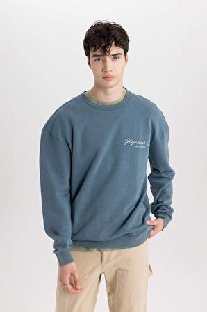 DeFacto Comfort Regular Fit Rahat Kalıp Bisiklet Yaka Sırt Baskılı Sweatshirt C1665AX24SPIN212