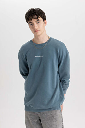 DeFacto Comfort Regular Fit Rahat Kalıp Bisiklet Yaka Sırt Baskılı Yıkamalı Soluk Efektli Sweatshirt C1664AX24SPIN212
