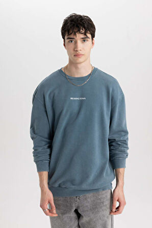 DeFacto Comfort Regular Fit Rahat Kalıp Bisiklet Yaka Sırt Baskılı Yıkamalı Soluk Efektli Sweatshirt C1664AX24SPIN212