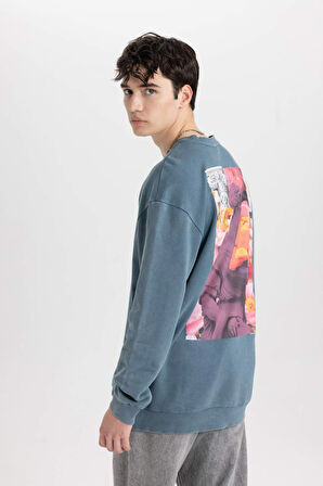 DeFacto Comfort Regular Fit Rahat Kalıp Bisiklet Yaka Sırt Baskılı Yıkamalı Soluk Efektli Sweatshirt C1664AX24SPIN212