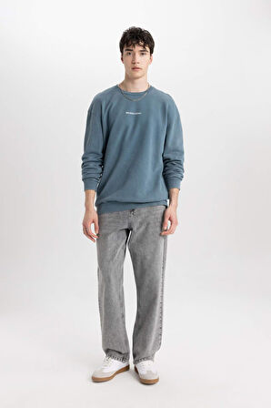 DeFacto Comfort Regular Fit Rahat Kalıp Bisiklet Yaka Sırt Baskılı Yıkamalı Soluk Efektli Sweatshirt C1664AX24SPIN212