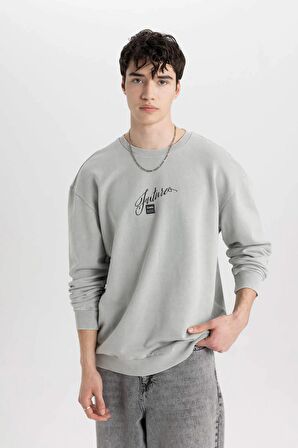 DeFacto Comfort Regular Fit Rahat Kalıp Bisiklet Yaka Baskılı Sweatshirt C1663AX24SPGR91
