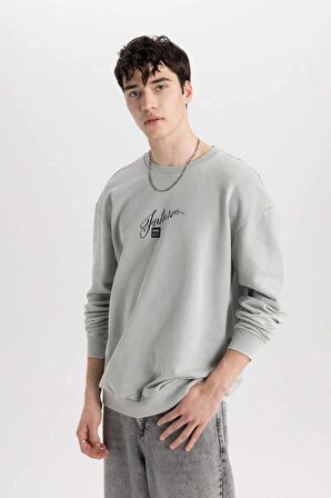 DeFacto Comfort Regular Fit Rahat Kalıp Bisiklet Yaka Baskılı Sweatshirt C1663AX24SPGR91