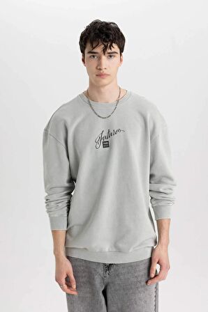 DeFacto Comfort Regular Fit Rahat Kalıp Bisiklet Yaka Baskılı Sweatshirt C1663AX24SPGR91