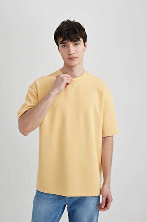 DeFacto Oversize Geniş Kalıp Bisiklet Yaka Kısa Kollu Basic Düz Ağır Kumaş Tişört X3926AZ24SPYL506