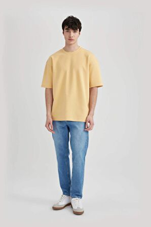 DeFacto Oversize Geniş Kalıp Bisiklet Yaka Kısa Kollu Basic Düz Ağır Kumaş Tişört X3926AZ24SPYL506