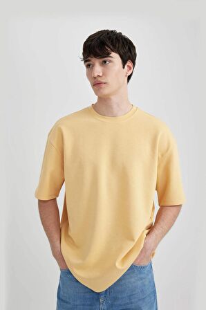 DeFacto Oversize Geniş Kalıp Bisiklet Yaka Kısa Kollu Basic Düz Ağır Kumaş Tişört X3926AZ24SPYL506