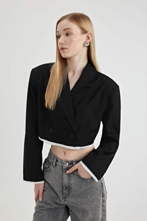 DeFacto Coool Oversize Geniş Kalıp Kruvaze Yaka Etek Ucu Detaylı Blazer Ceket C1754AX24SPBK27