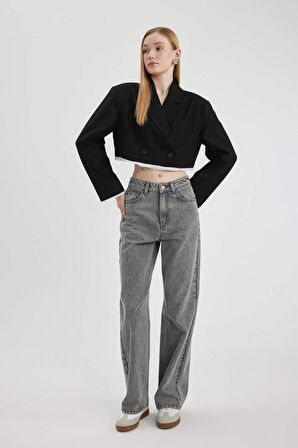 DeFacto Coool Oversize Geniş Kalıp Kruvaze Yaka Etek Ucu Detaylı Blazer Ceket C1754AX24SPBK27