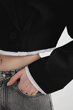 DeFacto Coool Oversize Geniş Kalıp Kruvaze Yaka Etek Ucu Detaylı Blazer Ceket C1754AX24SPBK27