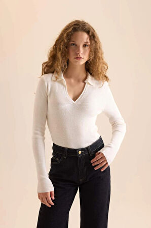 A7540 Fitted Polo Yaka Ribana Kazak