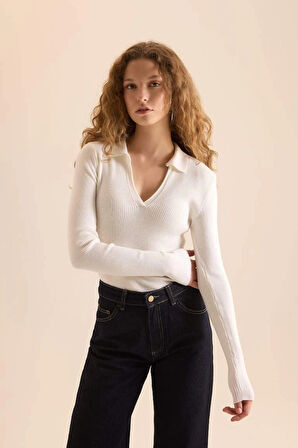 A7540 Fitted Polo Yaka Ribana Kazak