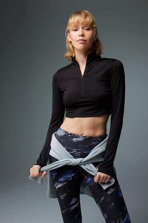 DeFactoFit Slim Fit Dar Kesim Fermuarlı Dik Yaka Sporcu Uzun Kollu Tişört W0343AZ23AUBK81