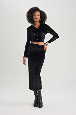 DeFacto Fitted Kadife Uzun Kollu Crop Gömlek B6530AX23WNBK27