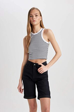 DeFacto Fitted Bisiklet Yaka Çizgili Fitilli Kaşkorse Basic Atlet X3075AZ24SMWT34