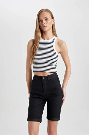 DeFacto Fitted Bisiklet Yaka Çizgili Fitilli Kaşkorse Basic Atlet X3075AZ24SMWT34