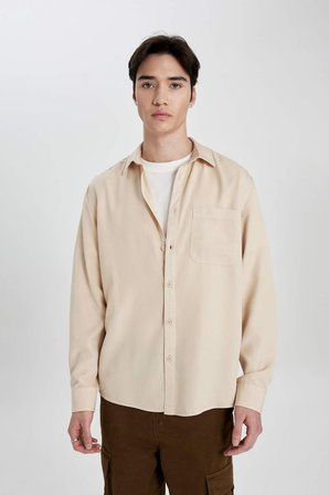 DeFacto Regular Fit Basic Düz Tensel Uzun Kollu Gömlek B2907AX24SPBG732