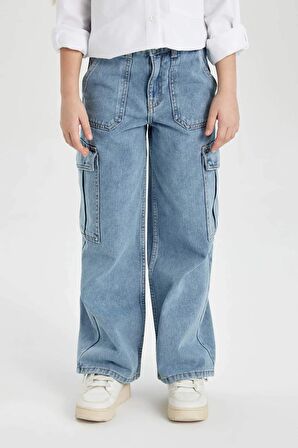 DeFacto Kız Çocuk Kargo Fit Geniş Paça Jean Pantolon B4950A824SPNM63