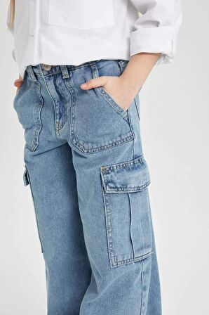 DeFacto Kız Çocuk Kargo Fit Geniş Paça Jean Pantolon B4950A824SPNM63