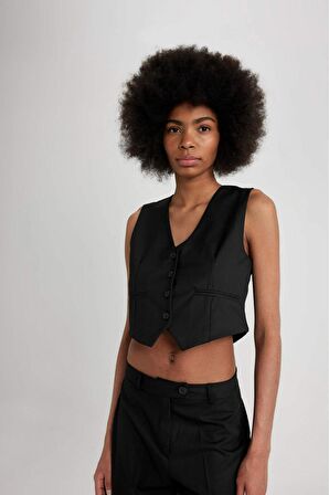 DeFacto Regular Fit Düğmeli Basic Düz Blazer Yelek C1702AX24SPBK27