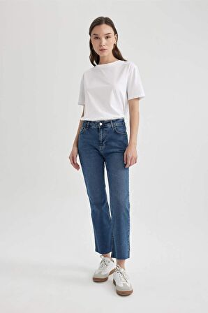 DeFacto Crop Flare Fit Normal Bel Paça Ucu Kesik Bilek Boy Jean Pantolon C1893AX24SMNM39