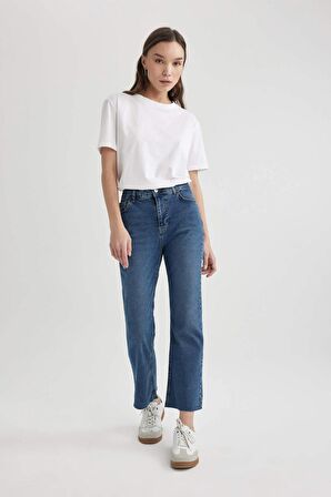 DeFacto Crop Flare Fit Normal Bel Paça Ucu Kesik Bilek Boy Jean Pantolon C1893AX24SMNM39