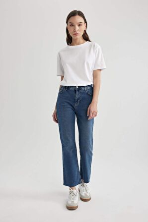 DeFacto Crop Flare Fit Normal Bel Paça Ucu Kesik Bilek Boy Jean Pantolon C1893AX24SMNM39
