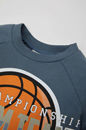 Erkek Bebek Spor Baskılı Penye Uzun Kollu Tişört Pantolon 2'li Takım