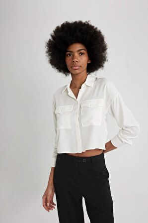 DeFacto Regular Fit Uzun Kollu Crop Gömlek A5380AX24SPWT32