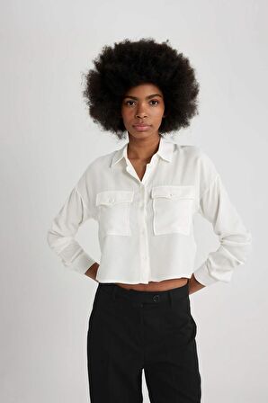 DeFacto Regular Fit Uzun Kollu Crop Gömlek A5380AX24SPWT32