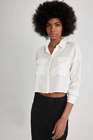DeFacto Regular Fit Uzun Kollu Crop Gömlek A5380AX24SPWT32